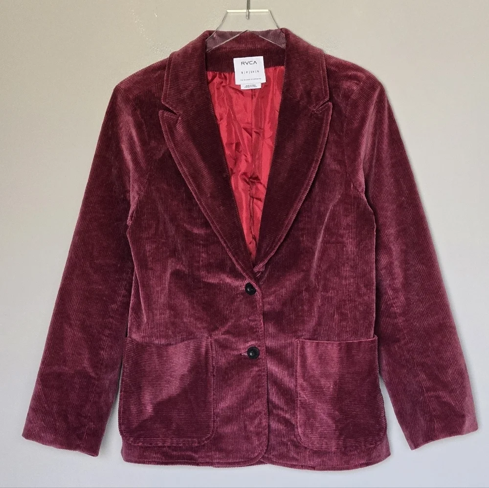 RVCA Women's Burgundy Corduroy Two-Button Blazer Size S/8 Academia Preppy